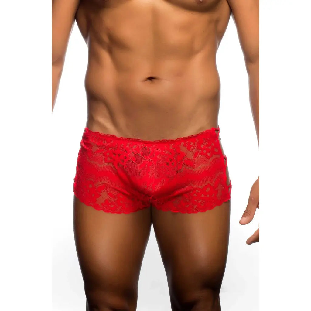 Men’s Black Lace Boxer Brief – Criss Cross Side Designer Underwear