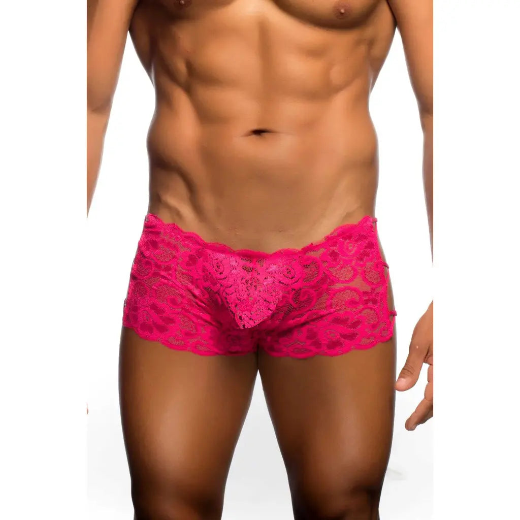Men’s Black Lace Boxer Brief – Criss Cross Side Designer Underwear