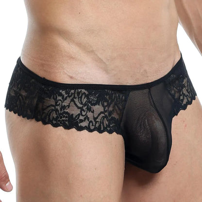 Men’s Sheer Lace Trunk Brief – Ultra Low Rise Exotic Men’s Underwear