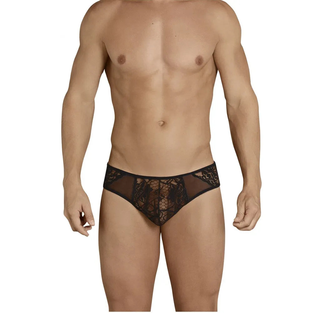 Men’s Sheer Floral Lace Brief – Transparent Designer Bikini Underwear