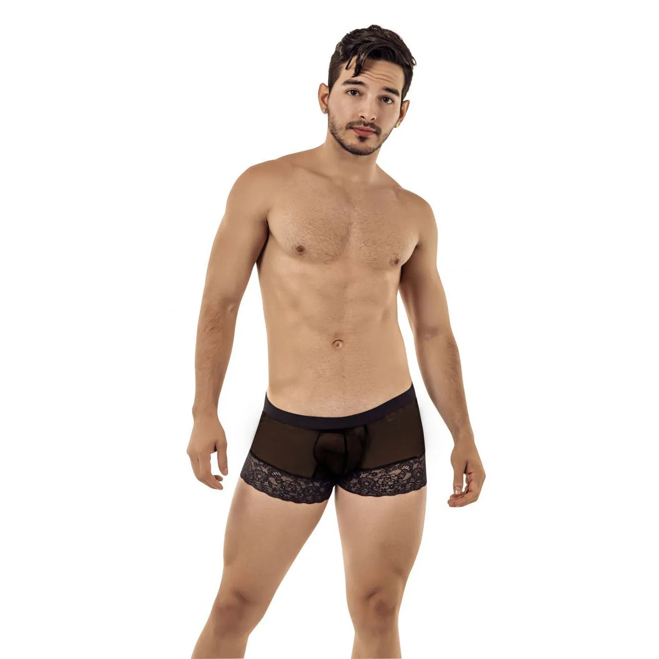 Men’s Sheer Lace Trim Boxer Shorts – Soft Stretch Designer Underwear