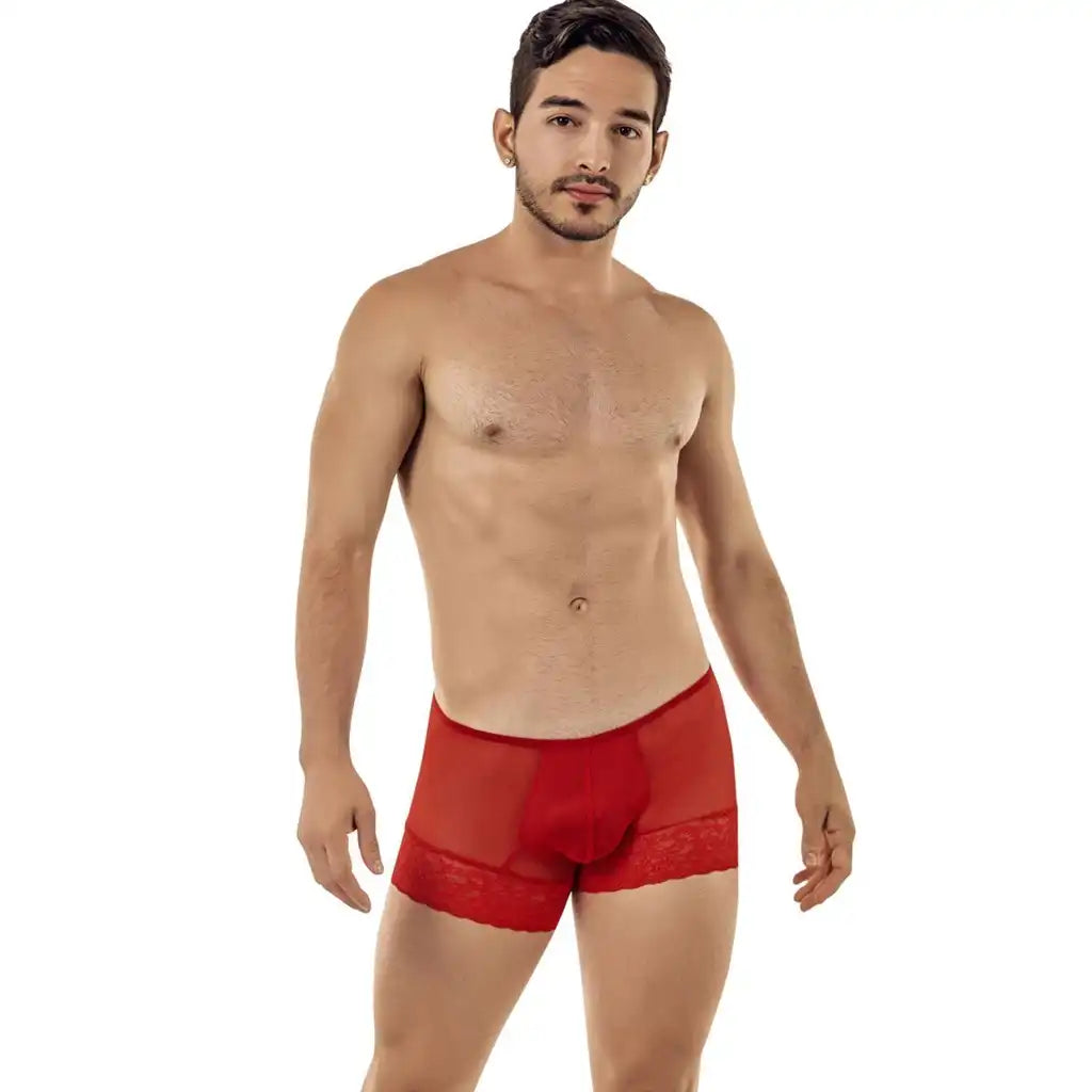 Men’s Sheer Lace Trim Boxer Shorts – Soft Stretch Designer Underwear