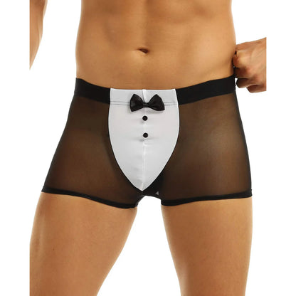 Men’s Transparent Tuxedo Mesh Boxer Brief – Stylish See Through Roleplay Underwear