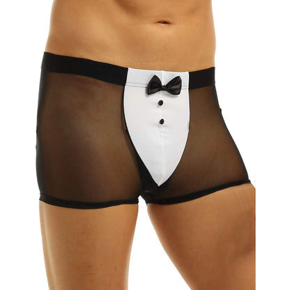 Men’s Transparent Tuxedo Mesh Boxer Brief – Stylish See Through Roleplay Underwear