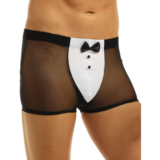 Men’s Transparent Tuxedo Mesh Boxer Brief – Stylish See Through Roleplay Underwear