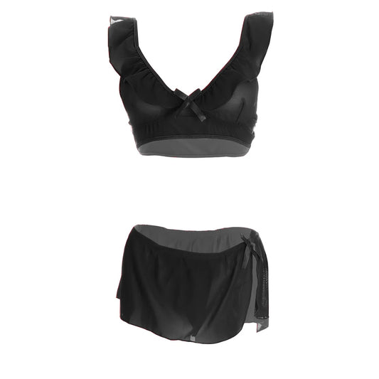 Women’s Sheer Ruffled Mesh Bralette & Front-Tie Panty Set – Elegant Two-Piece Lingerie Ensemble with Decorative Ribbon Bows