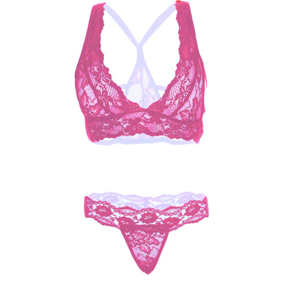 Women’s Floral Lace Bralette & Matching Panty Set – Elegant Two-Piece Lingerie Ensemble with Scalloped Embroidery Detail