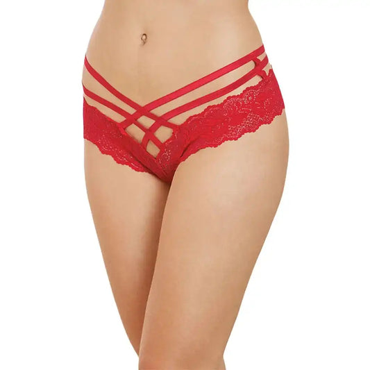Women’s Criss-Cross Lace Boyshort Panty – Elegant Low-Rise Designer Intimate Bottomwear