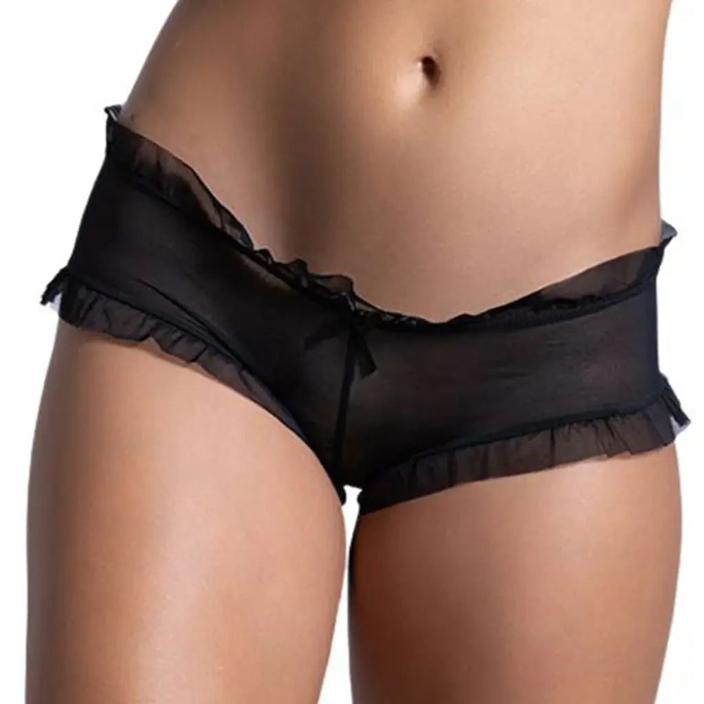 Women’s Sheer Mesh Ruffle Boyshort Panty – Soft Stretch Sexy Lingerie Bottomwear