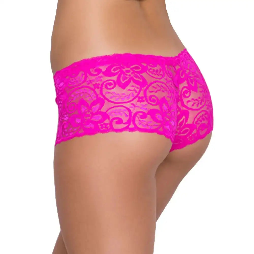 Women’s Floral Lace Mid-Rise Boyshort Panty – Ultra-Soft Sheer Stretch Designer Intimate Bottomwear