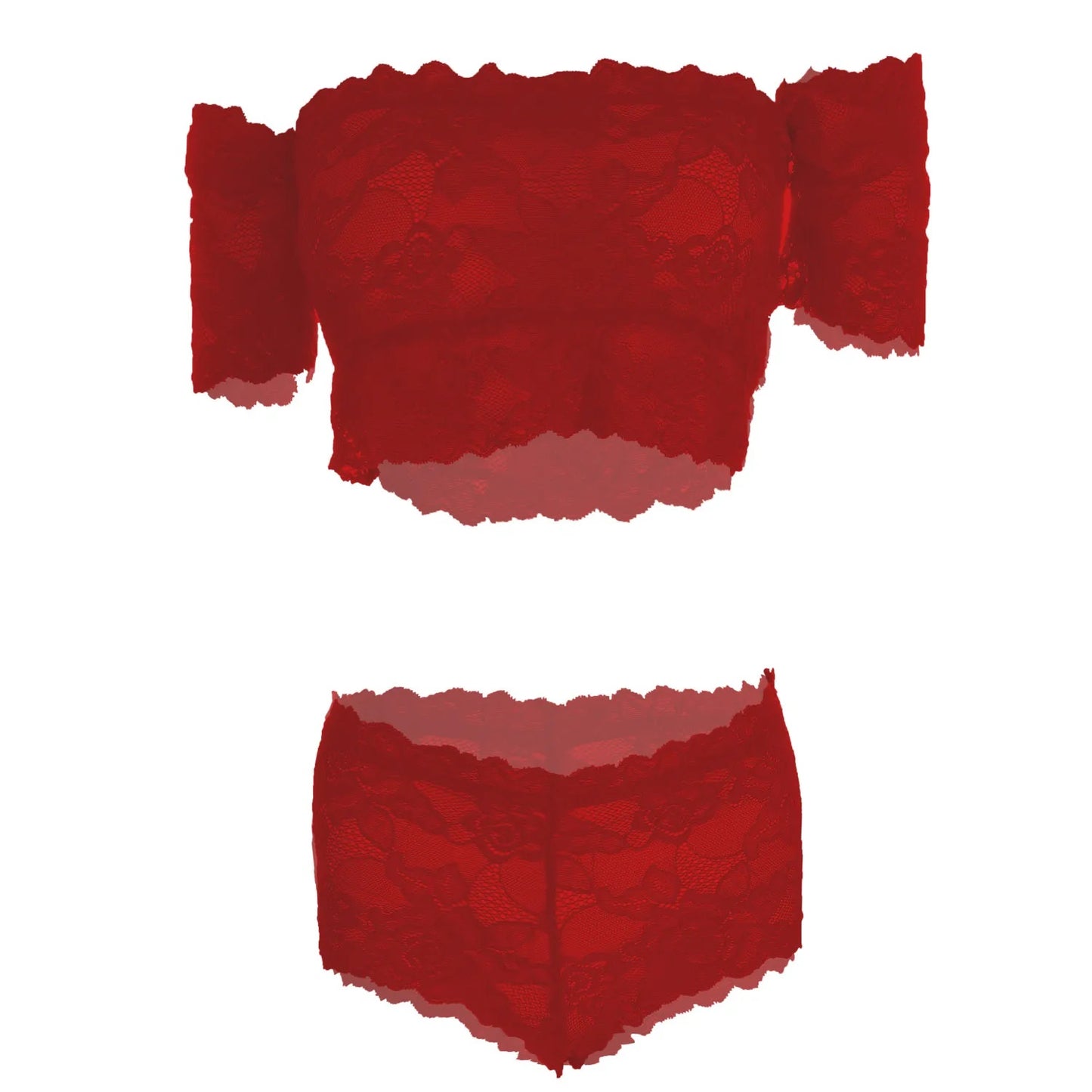 Women’s Floral Lace Off-Shoulder Crop Top & Matching Panty Set – Elegant Two-Piece Lingerie Ensemble with Modern Bardot Neckline