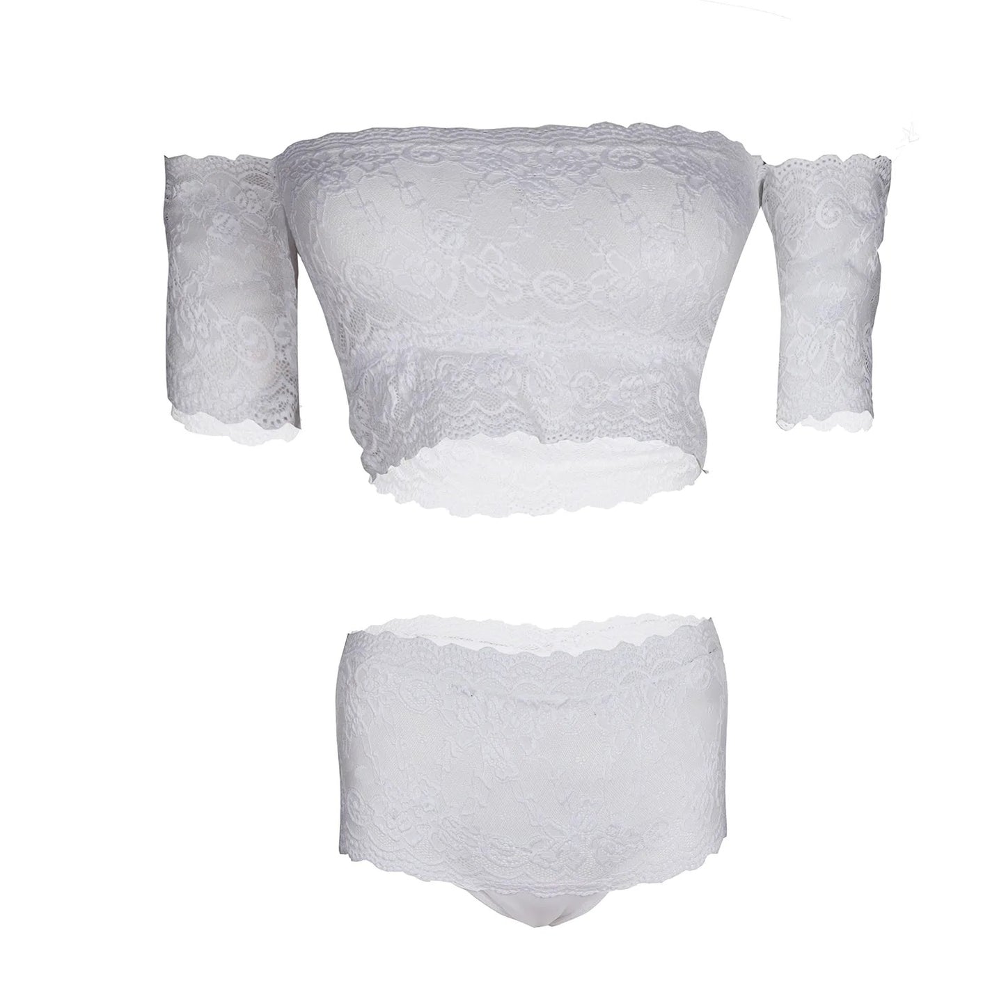 Women’s Floral Lace Off-Shoulder Crop Top & Matching Panty Set – Elegant Two-Piece Lingerie Ensemble with Modern Bardot Neckline