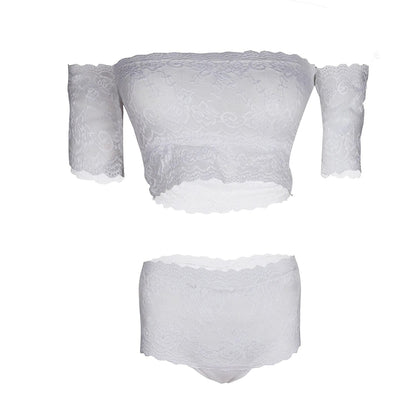 Women’s Floral Lace Off-Shoulder Crop Top & Matching Panty Set – Elegant Two-Piece Lingerie Ensemble with Modern Bardot Neckline