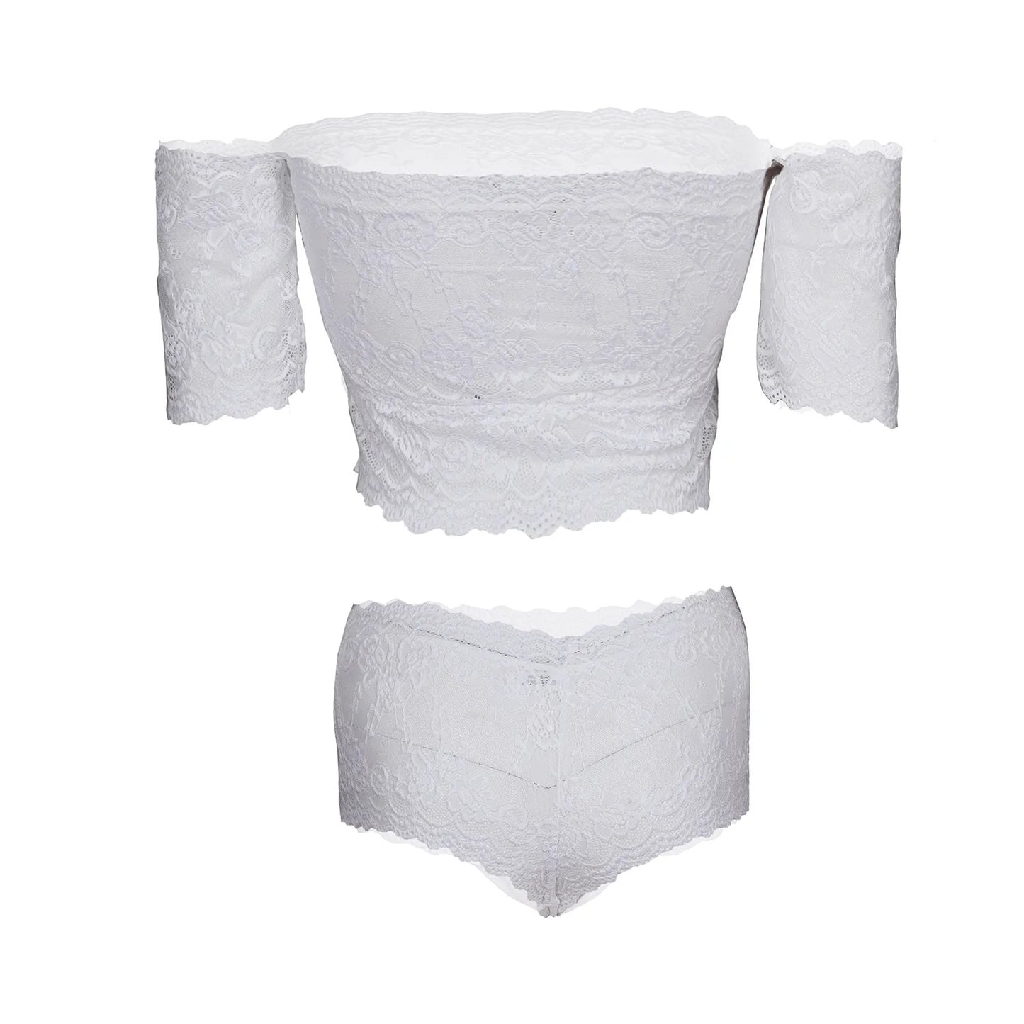 Women’s Floral Lace Off-Shoulder Crop Top & Matching Panty Set – Elegant Two-Piece Lingerie Ensemble with Modern Bardot Neckline