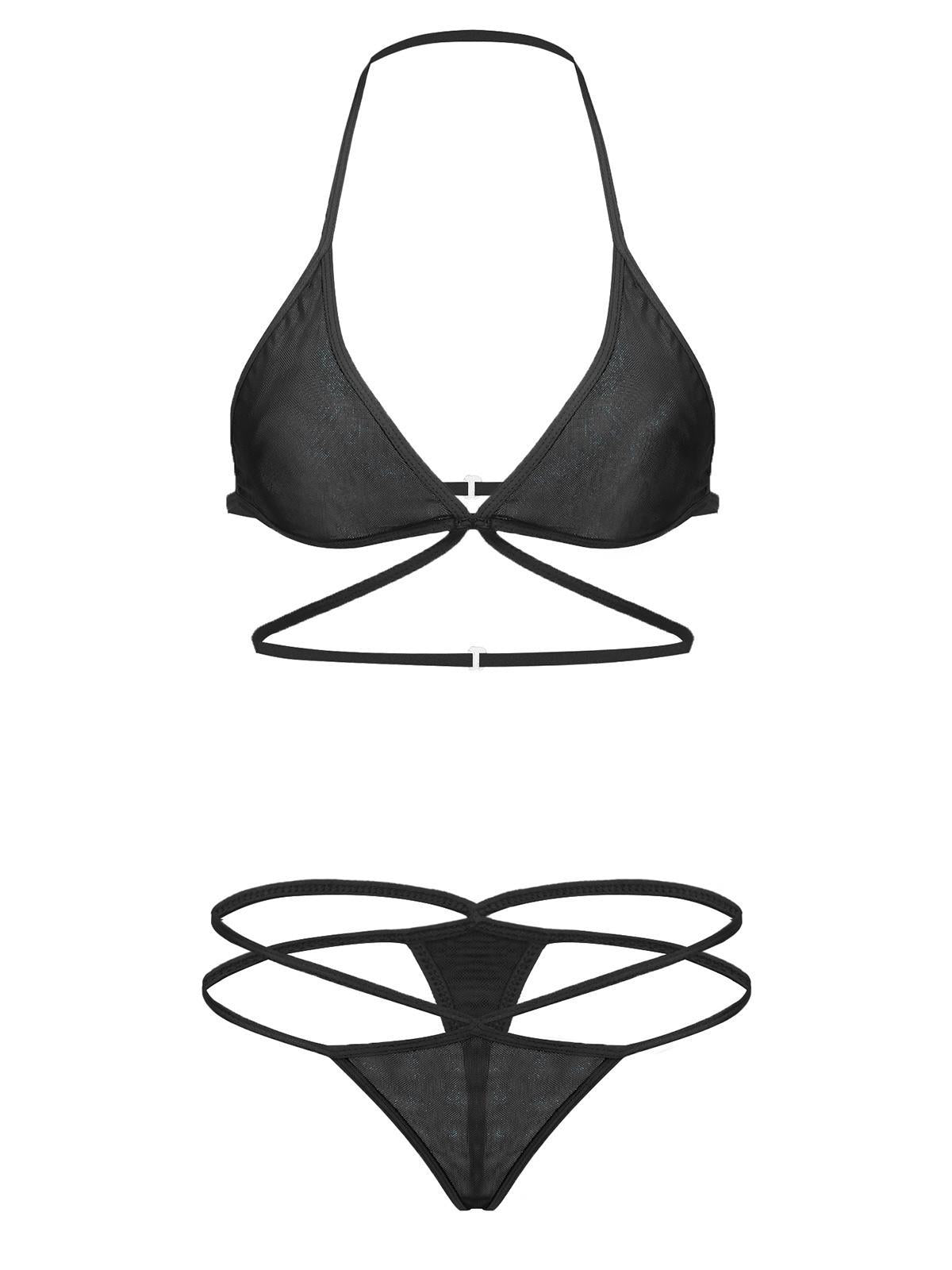 Women Sheer Lingerie Set Triangle Bralette and Strap Thong Panty Set Soft Stretch Designer Innerwear for Women
