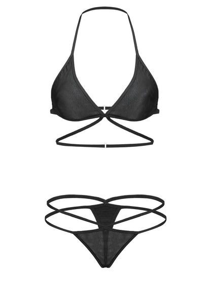 Women Sheer Lingerie Set Triangle Bralette and Strap Thong Panty Set Soft Stretch Designer Innerwear for Women