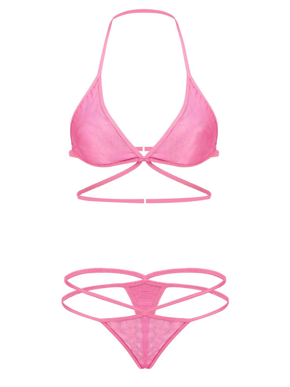 Women Sheer Lingerie Set Triangle Bralette and Strap Thong Panty Set Soft Stretch Designer Innerwear for Women