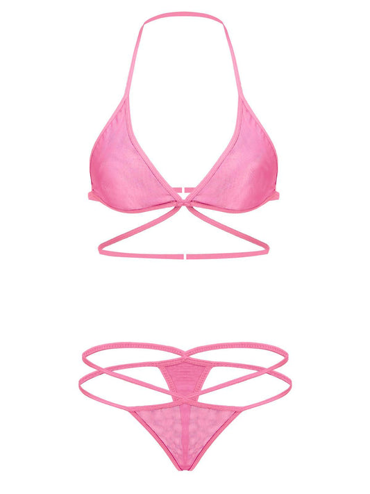 Women Sheer Lingerie Set Triangle Bralette and Strap Thong Panty Set Soft Stretch Designer Innerwear for Women