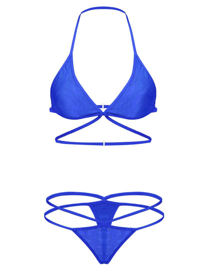 Women Sheer Lingerie Set Triangle Bralette and Strap Thong Panty Set Soft Stretch Designer Innerwear for Women