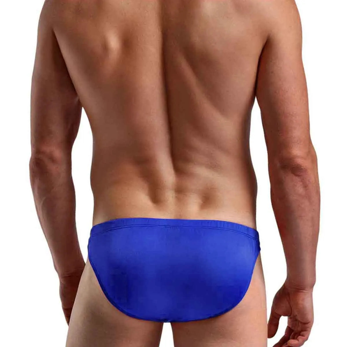  Model demonstrating the quick-release side-clip feature on premium men's black low-rise bikini briefs with a supportive contoured pouch.