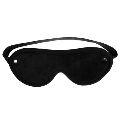 Black adjustable blindfold eye mask with soft padding and elastic strap.