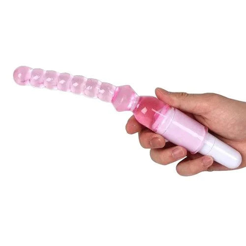 Pink beaded shape vibrator massager with ergonomic battery-operated design.