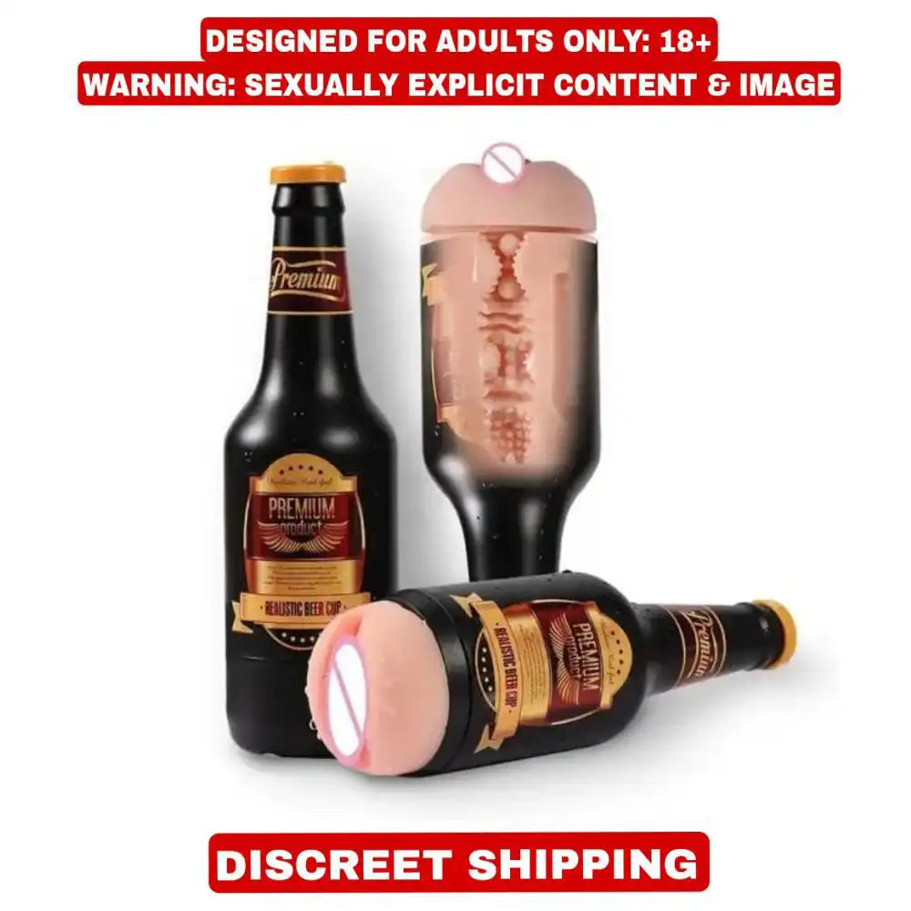 Beer bottle shape pocket massager with textured interior and compact portable design.