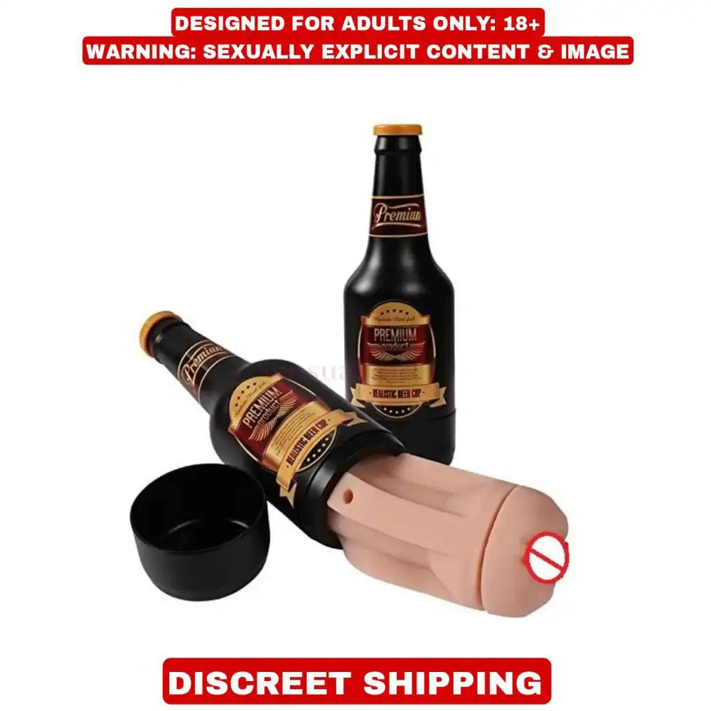 Beer bottle shape pocket massager with textured interior and compact portable design.