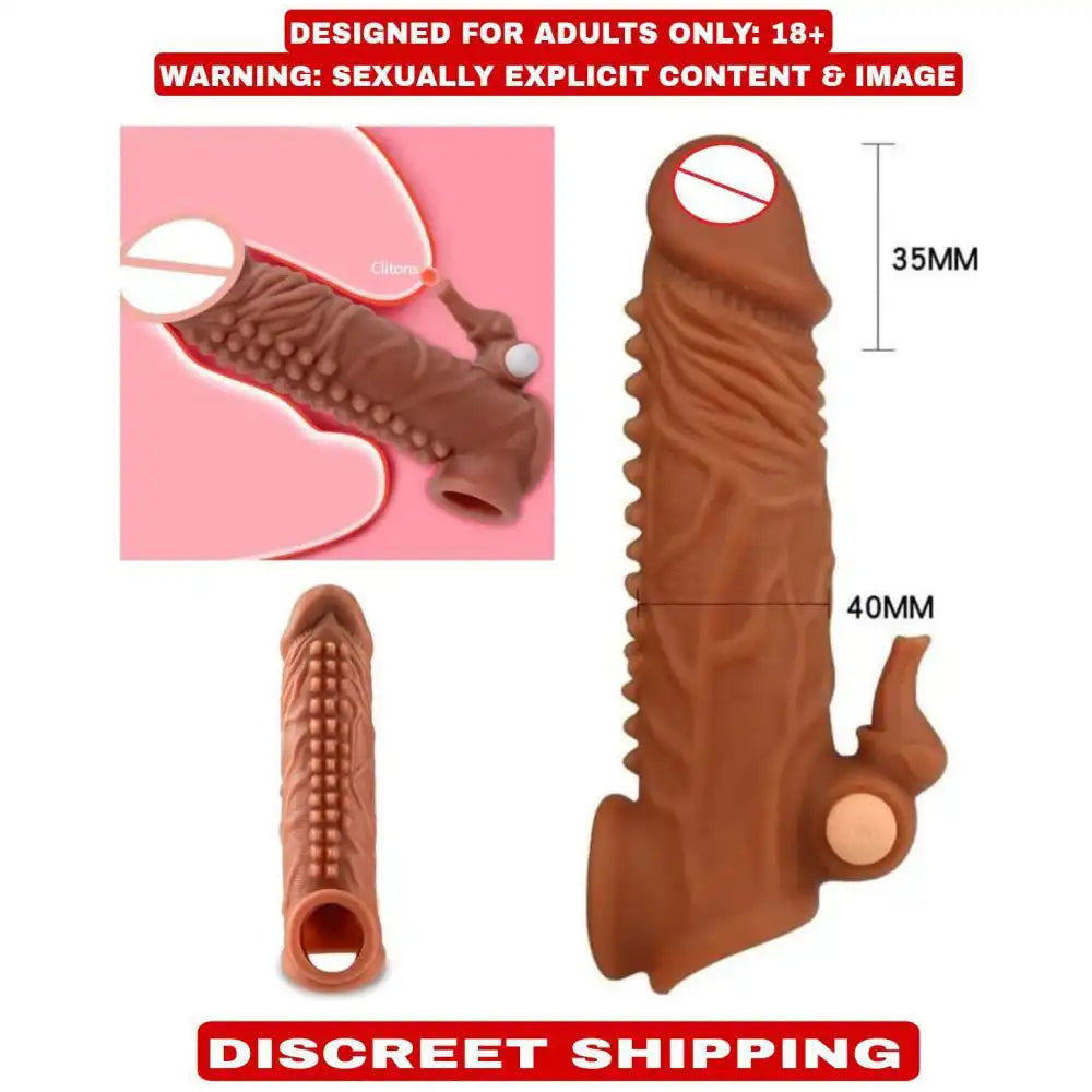 Dual-function vibrating silicone sleeve with textured interior and ergonomic flexible design.