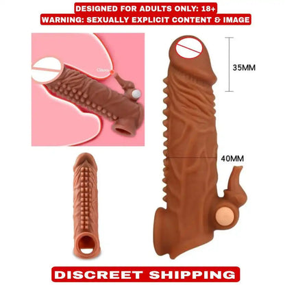 Dual-function vibrating silicone sleeve with textured interior and ergonomic flexible design.