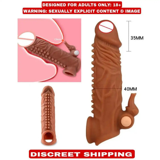 Dual-function vibrating silicone sleeve with textured interior and ergonomic flexible design.
