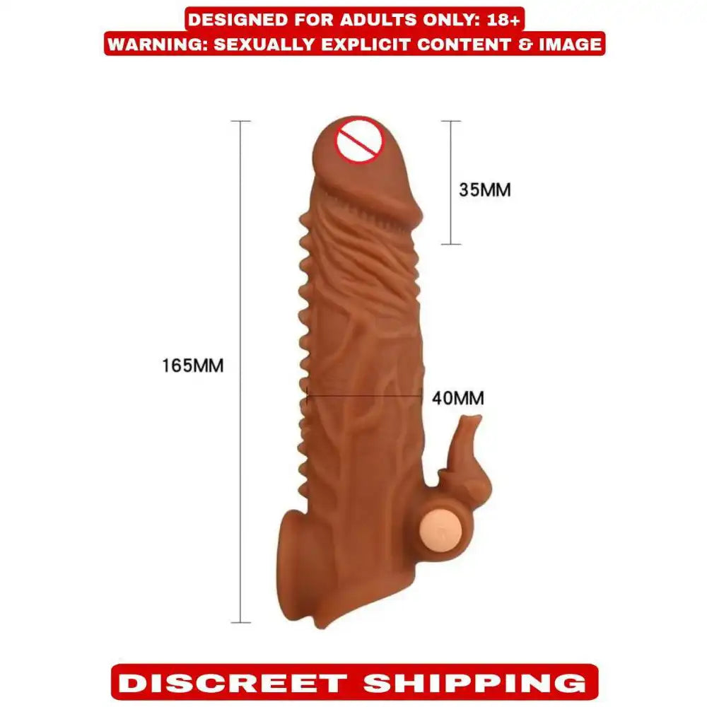 Dual-function vibrating silicone sleeve with textured interior and ergonomic flexible design.