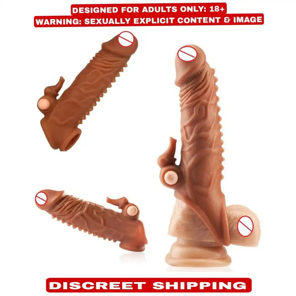 Dual-function vibrating silicone sleeve with textured interior and ergonomic flexible design.