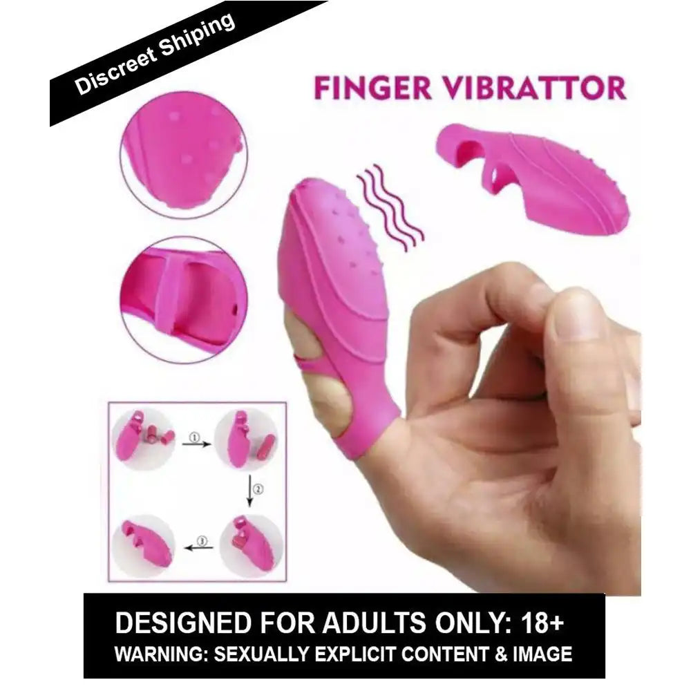 Pink finger vibrator massager for women with wearable ergonomic design and textured silicone surface.