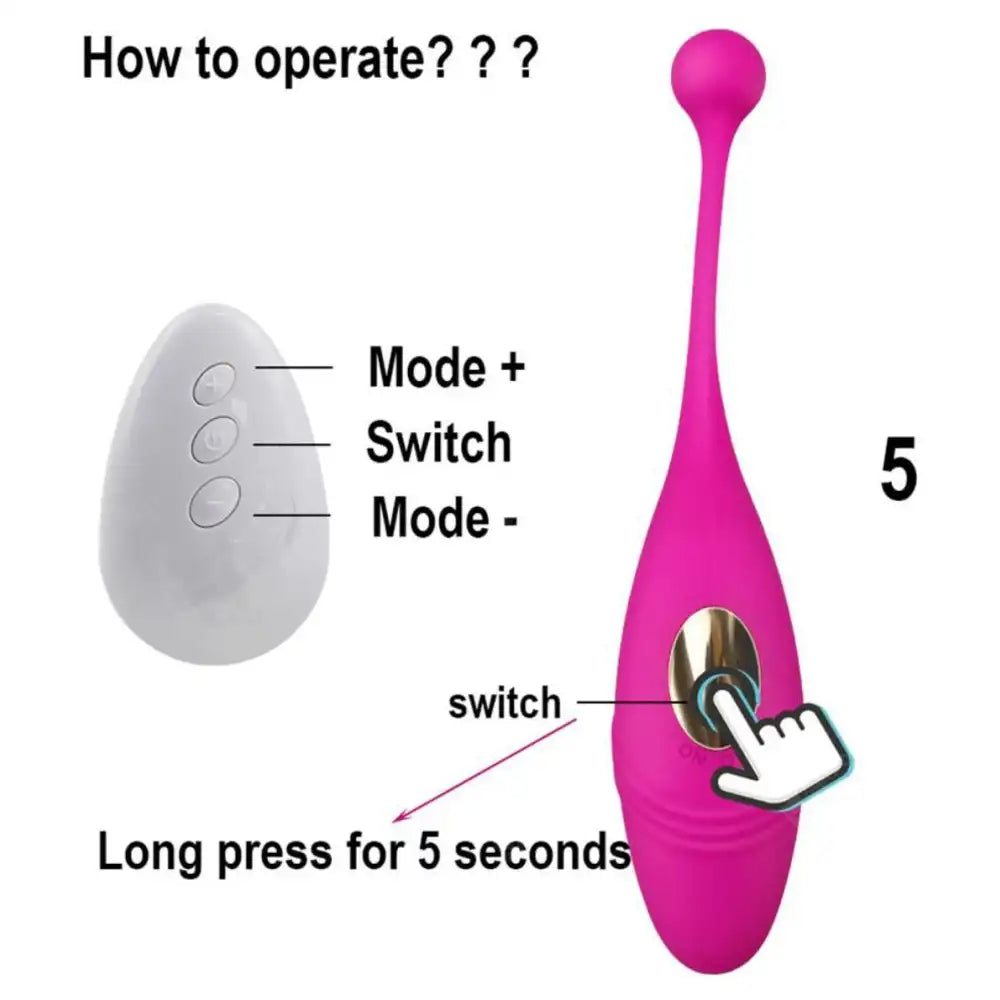 Pink fish shape USB rechargeable vibrating egg massager with wireless remote control.