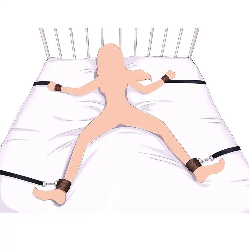 Four nylon restraint straps with adjustable wrist and ankle cuffs for bed attachment.