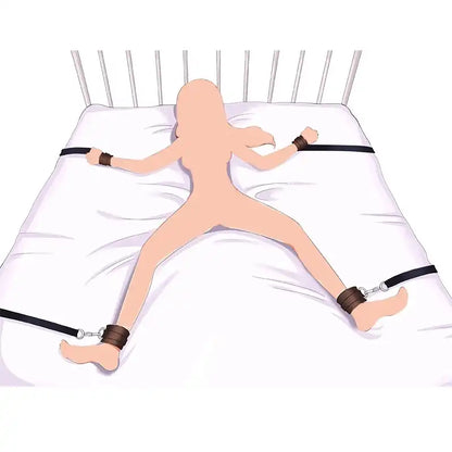 Four nylon restraint straps with adjustable wrist and ankle cuffs for bed attachment.