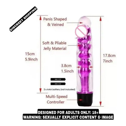 Transparent jelly soft vibrating massager with adjustable multi-speed control and ergonomic design.
