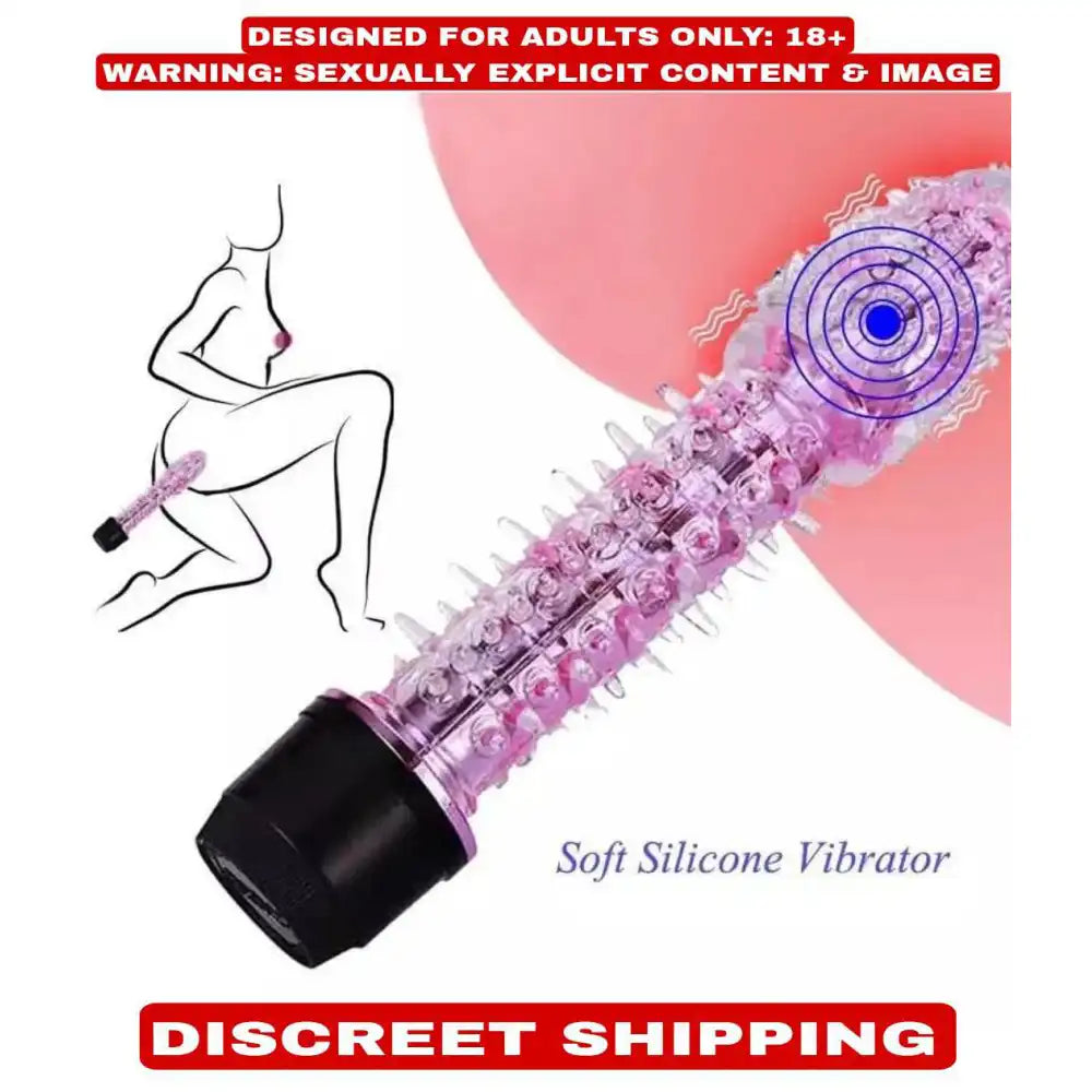 Transparent pink jelly soft vibrating massager with textured surface and flexible design.
