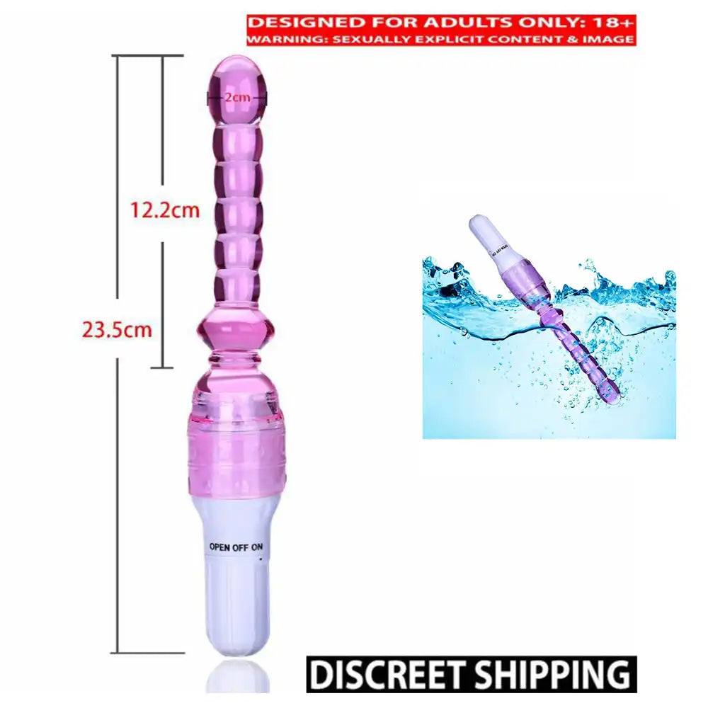 Jelly vibrator stick long beads massager with flexible multi-bead design and handheld vibration unit.