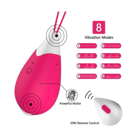 Jumping wireless egg vibrator massager for women with remote control and 8 vibration modes.