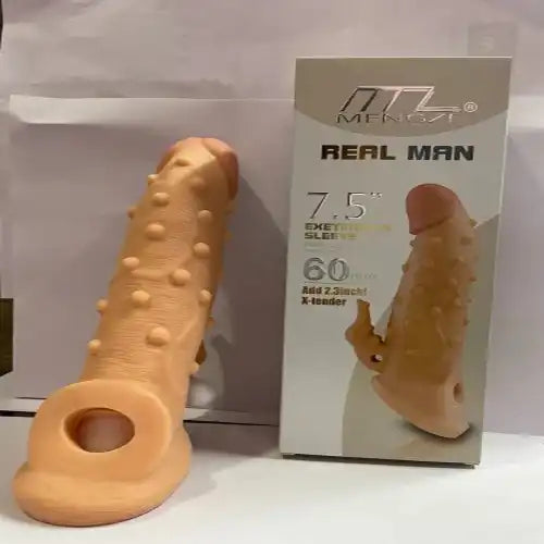 Men's extra ribbed elephant textured silicone sleeve with integrated vibration feature.