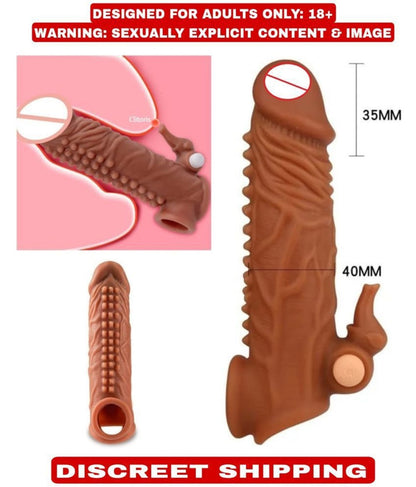 Dragon textured reusable silicone sleeve with integrated vibration feature and stretchable design.