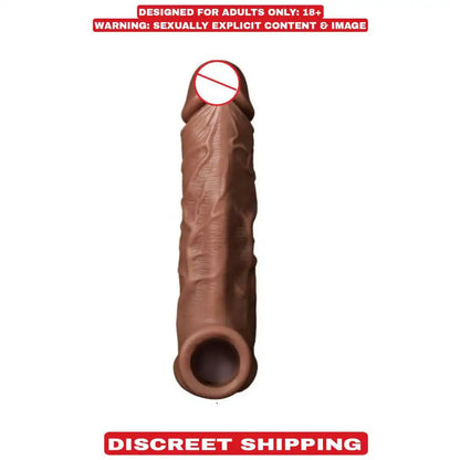 Men's reusable extra dotted silicone sleeve with realistic design and stretchable silicone construction.