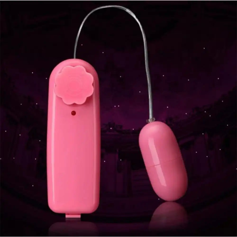 Pink mini egg-shaped vibrator massager with wired speed controller.
