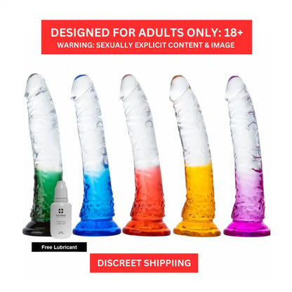 Multi color rainbow wellness massager for women with flexible curved design and suction base.