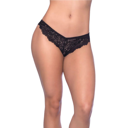 women's minimalist string panty featuring a modern multi-strap cage back design and a delicate scalloped lace waistband.
