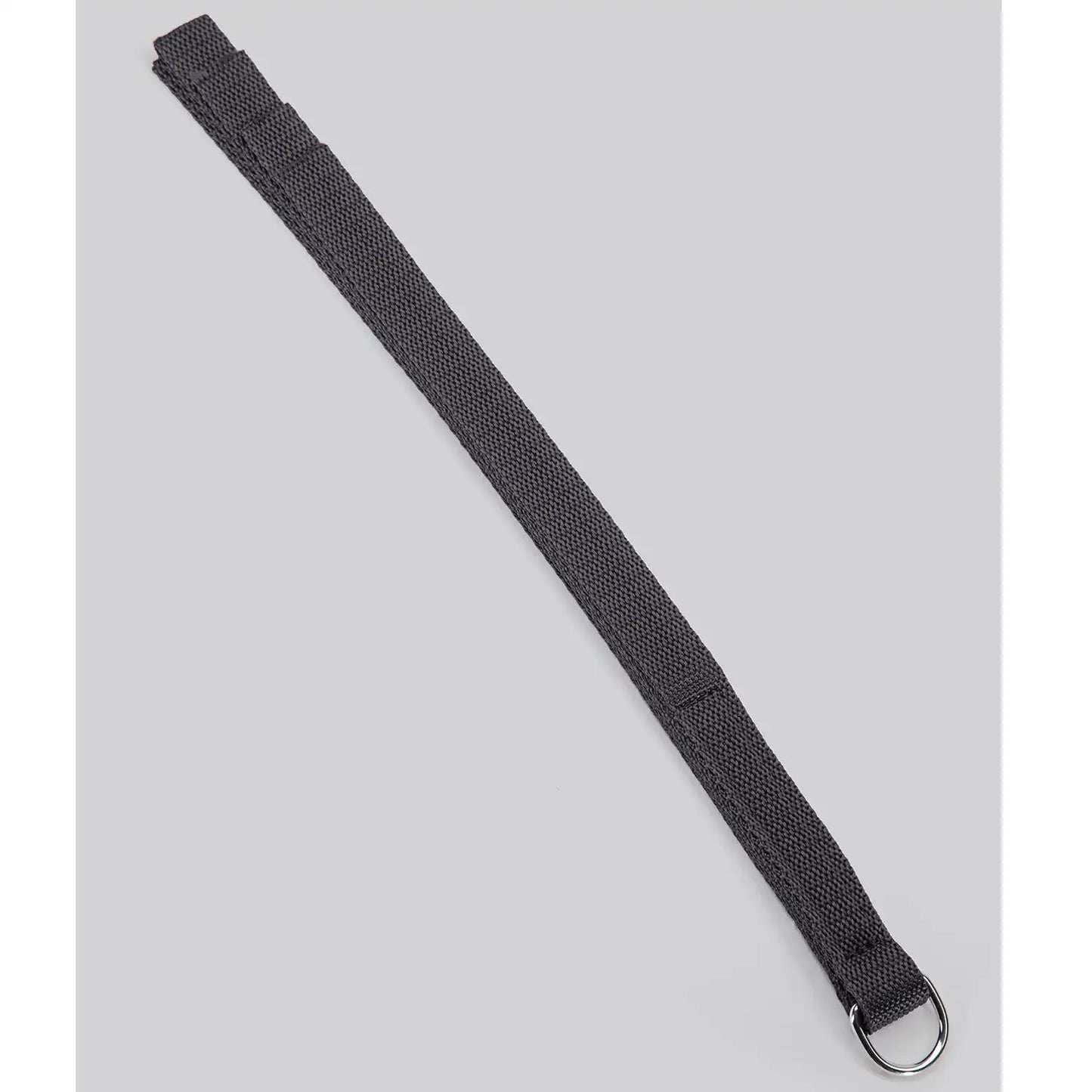 Black nylon flogger with multiple flexible woven tails and comfortable wrapped handle.