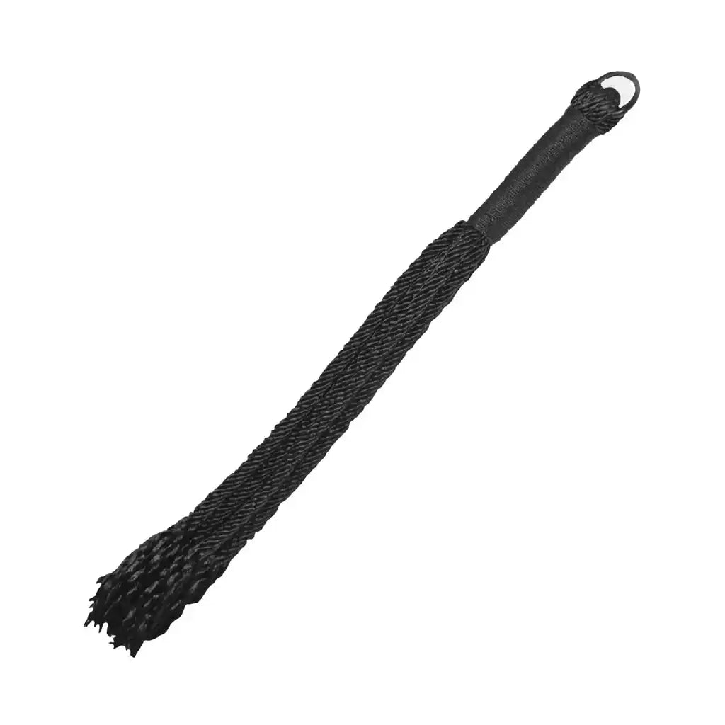 nylon flogger with wrapped handle and multiple flexible tails for roleplay and sensory play.