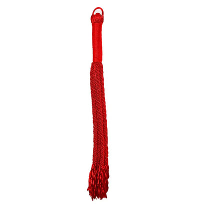 nylon flogger with wrapped handle and multiple flexible tails for roleplay and sensory play.